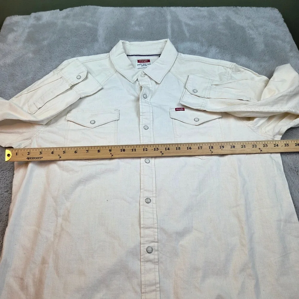 Vintage Wrangler Western Pearl Snap Shirt Mens XL Heavy Cotton Long Sleeve White - Picture 5 of 9